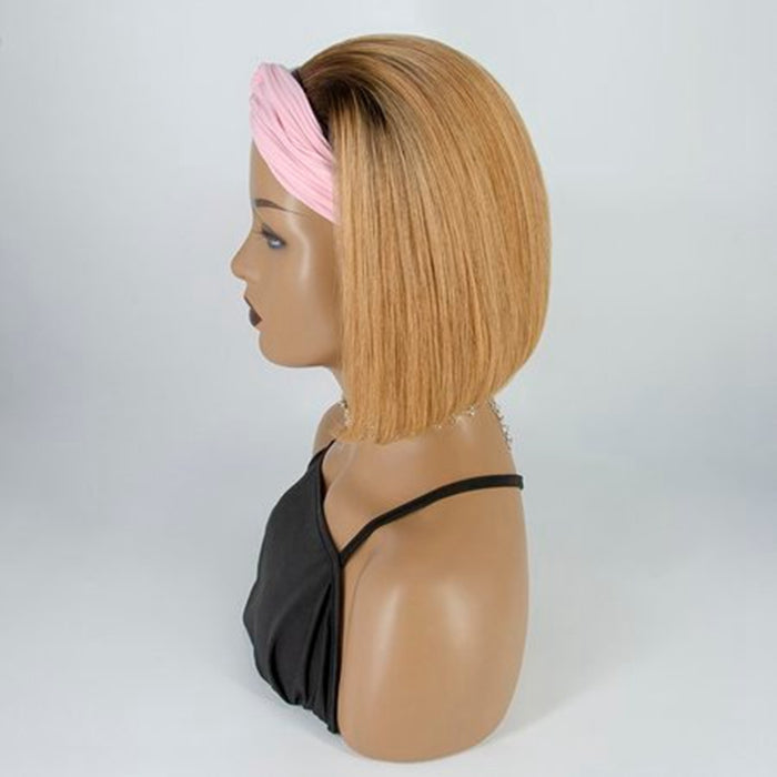 10-12 Inch Grab-N-Go Headband Wigs 100% T4/27# Straight Virgin Human Hair Wigs